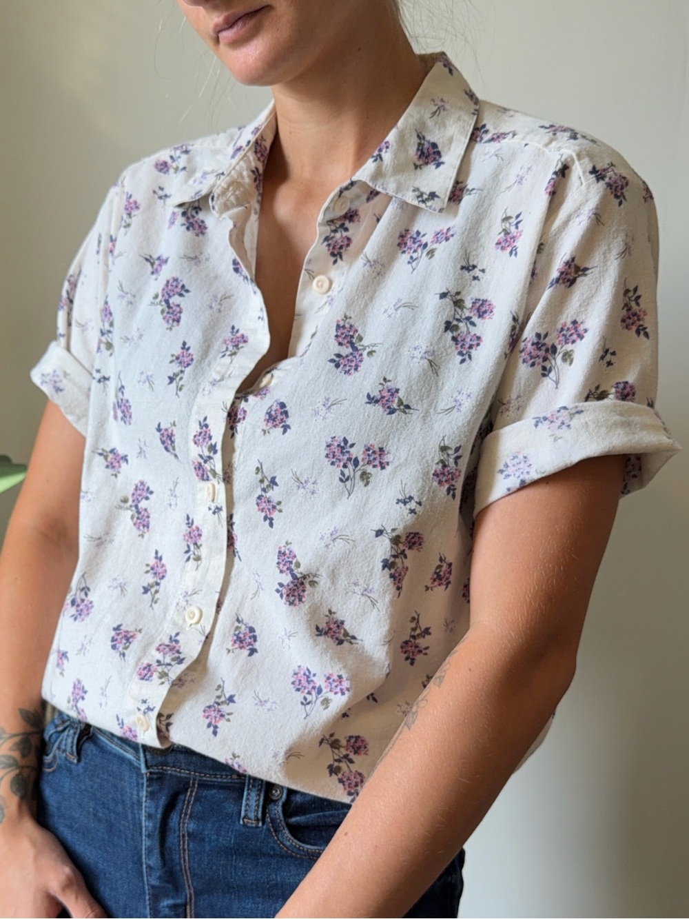 Linen/Cotton Floral Button Shirt